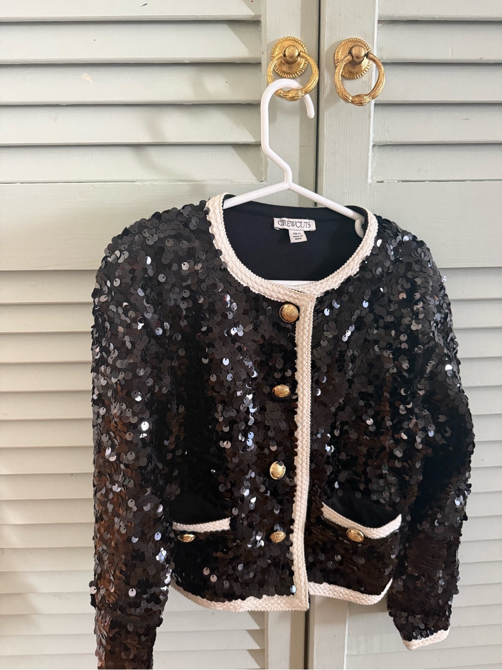 Girls Sequined JCREW Black Cropped Jacket with Gold Buttons